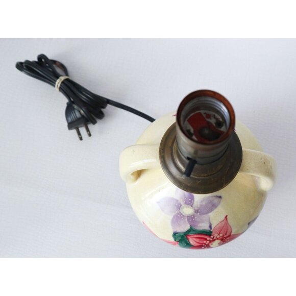 Vintage Hand-Painted Floral Ceramic Lamp With Dual Handles Cottage Core - Picture 5 of 10